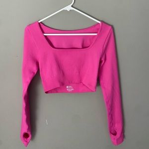 Tight Fit Long Sleeve Pink Crop Top